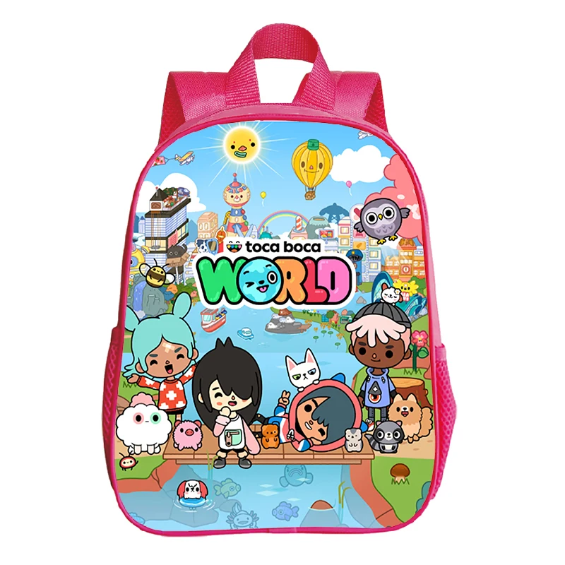 Mochila con estampado de Toca Life World para niñas y niños, Bolsa Escolar impermeable para jardín de infantes, color rosa pequeño, 12 pulgadas