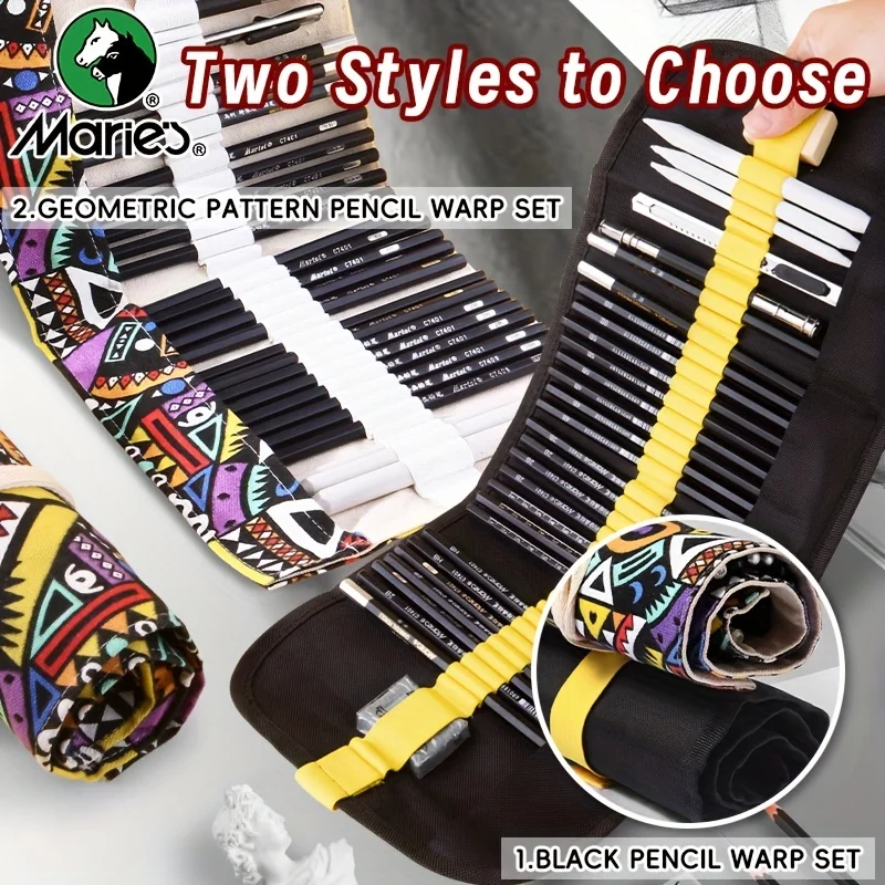 Marie's 30 ชิ้น Sketching ชุดดินสอ, Sketch ดินสอถ่านเครื่องมือ All-in-One จัดเก็บสําหรับวาดภาพสําหรับศิลปินและผู้ใหญ่