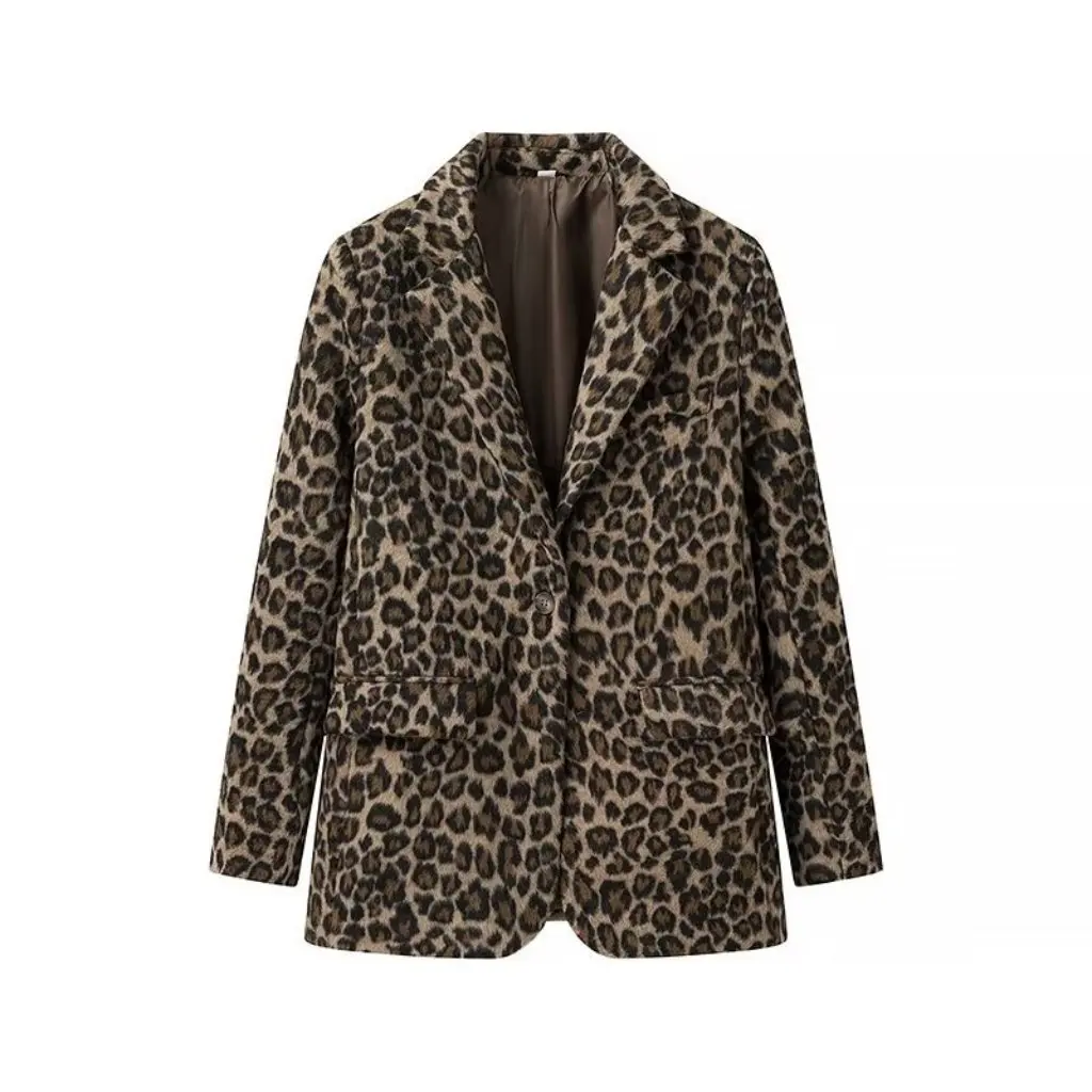 

Women's Single-Breasted Long-Sleeved Animal Print Suit Jacket Autumn European American Style Fashion