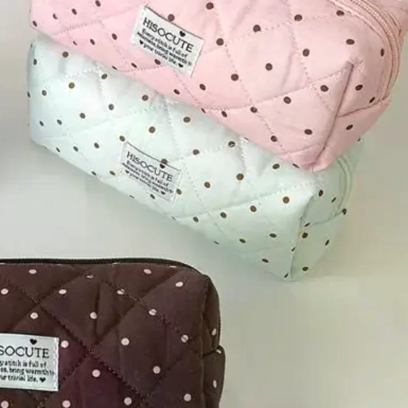 Canvas Polka Dot Pencil Case Simple Aesthetic Stationery Pouch Portable Small Storage Bag For Students Back To School Supplies