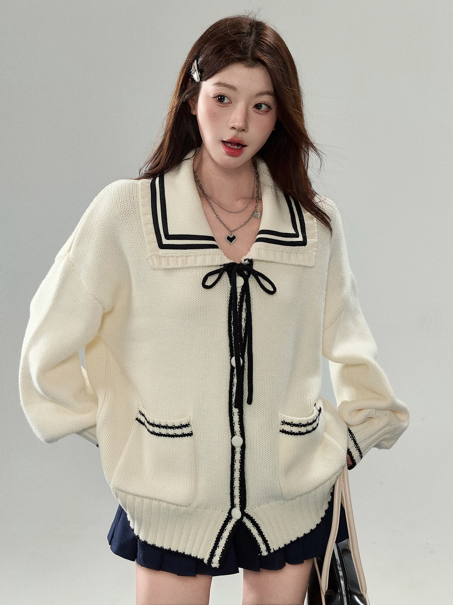 

Женский вязаный кардиган свободного кроя с воротником-стойкой, шерстяной, в стиле колор-блок, осенний, повседневный, с длинными рукавами, теплый, верхняя одежда