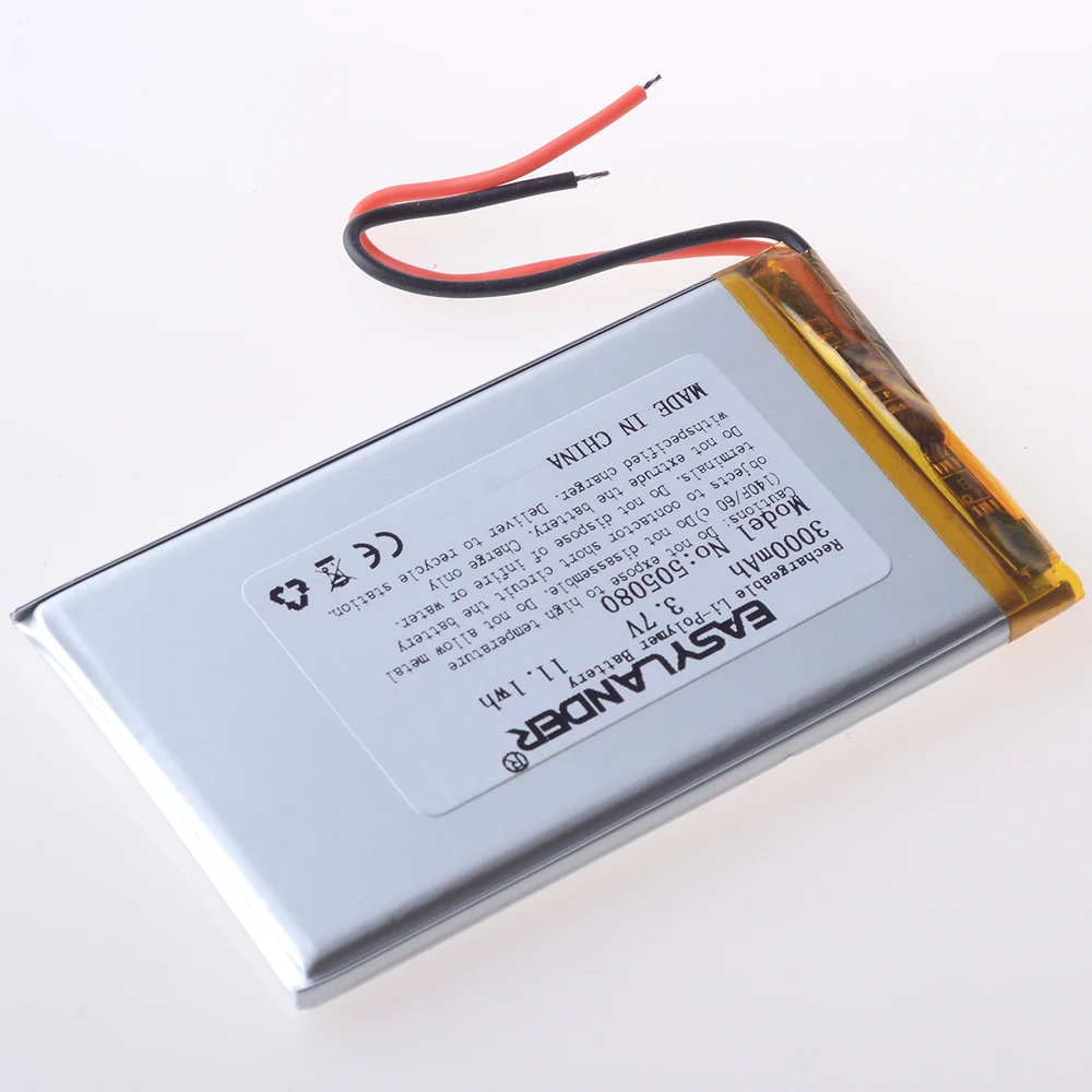 Alambres de silicona 505080   CE+Rohs 3.7V 3000mAh Baterías Lipo de batería de iones de litio recargables de polímero de litio