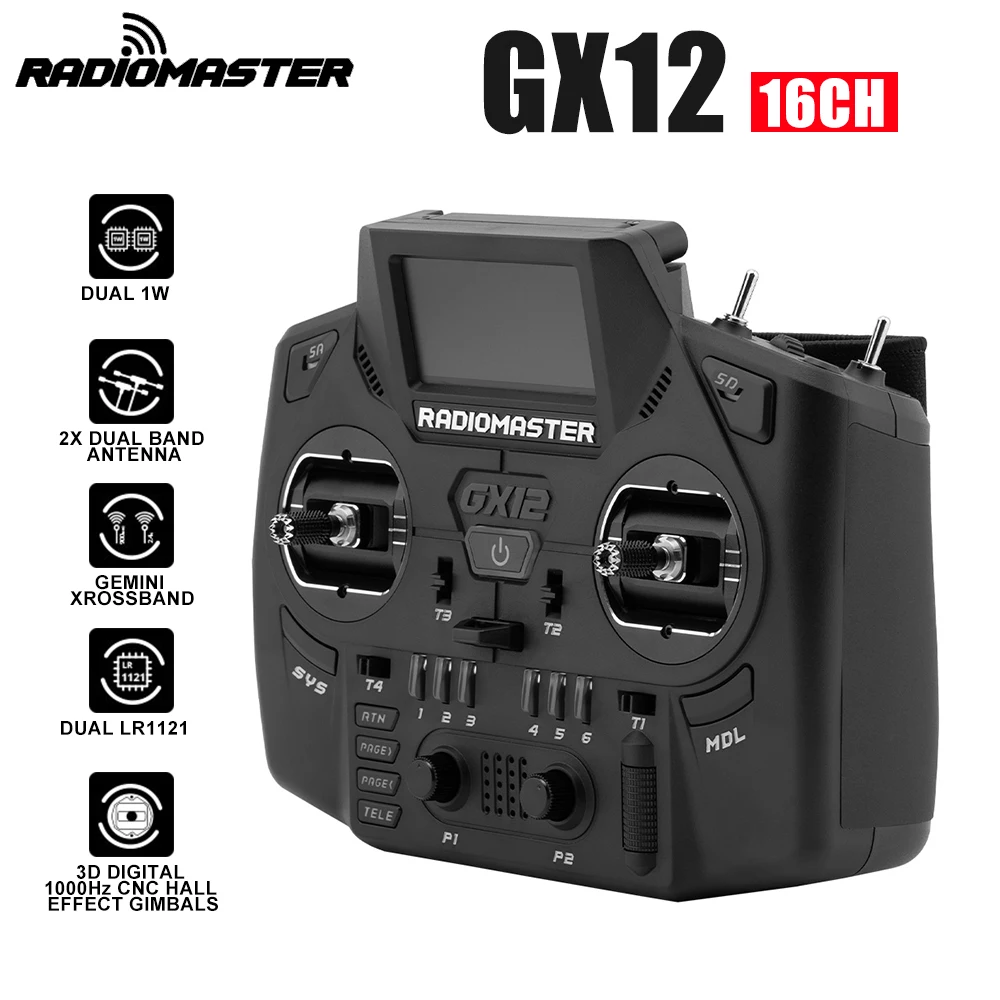 

Радиоконтроллер Radiomaster GX12, двухдиапазонная антенна, пульт дистанционного управления, 16 каналов, 2,4 ГГц/900 МГц, Express-LRS, стабилизатор Холла, RC-передатчик