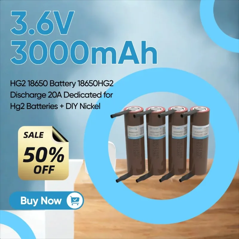 

3.6V 3000mAh HG2 18650 Battery 18650HG2 Discharge 20A Dedicated for Hg2 Batteries + DIY Nickel
