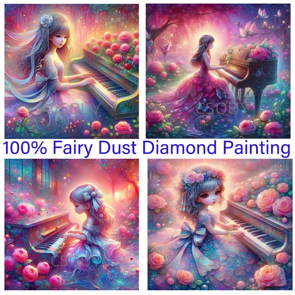 

Girl play Piano 100% Fairy Dust Square 5D Drill Full Diy Diamond Painting Cross Stitch Crystal Embroidery Mosaic Decor Needlewor