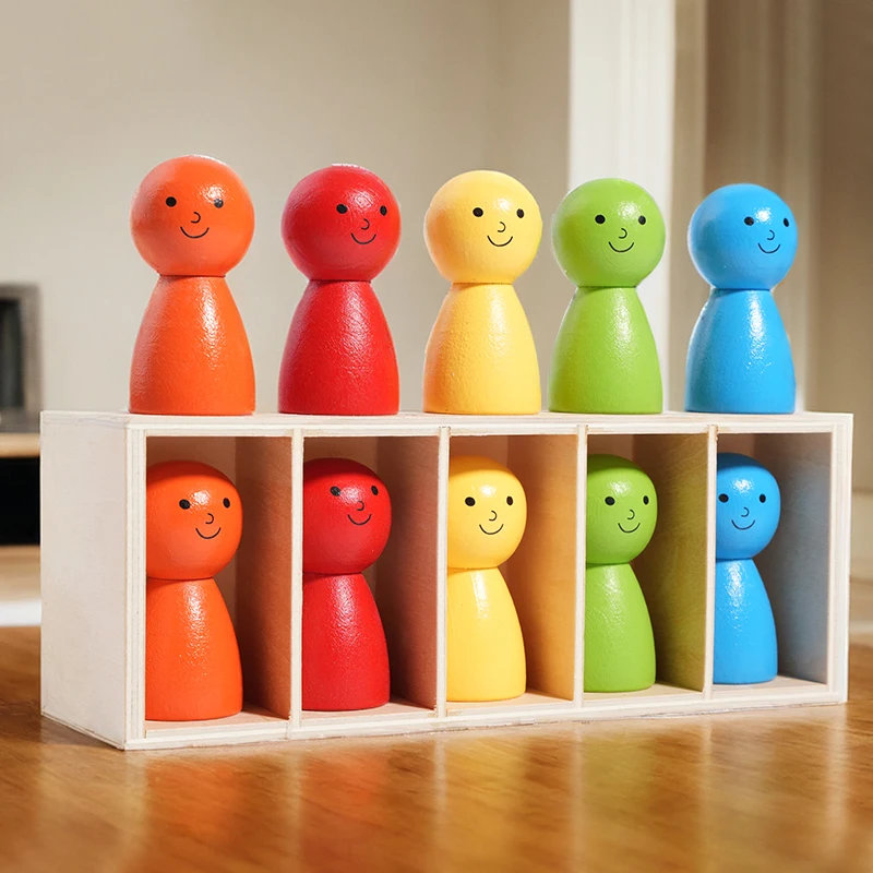 A Set Includes a Wooden Box, 10Pcs Colorful Dolls, Colorful Game, Educational Desktop Toys for Home Entertainment and Learning, Ideal Gift for Thanksgiving, Birthdays, Easter, Young Educational Toys