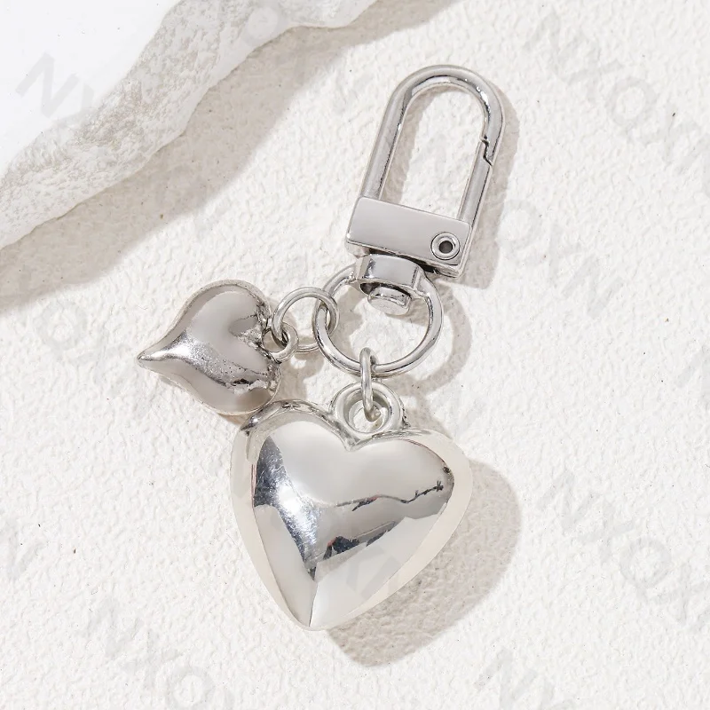 Y2K Big Small Silver Color Acrylic Heart Keychain Classic Love Key Ring For Women Men Bag Airpods Decoration Handmade Jewelry