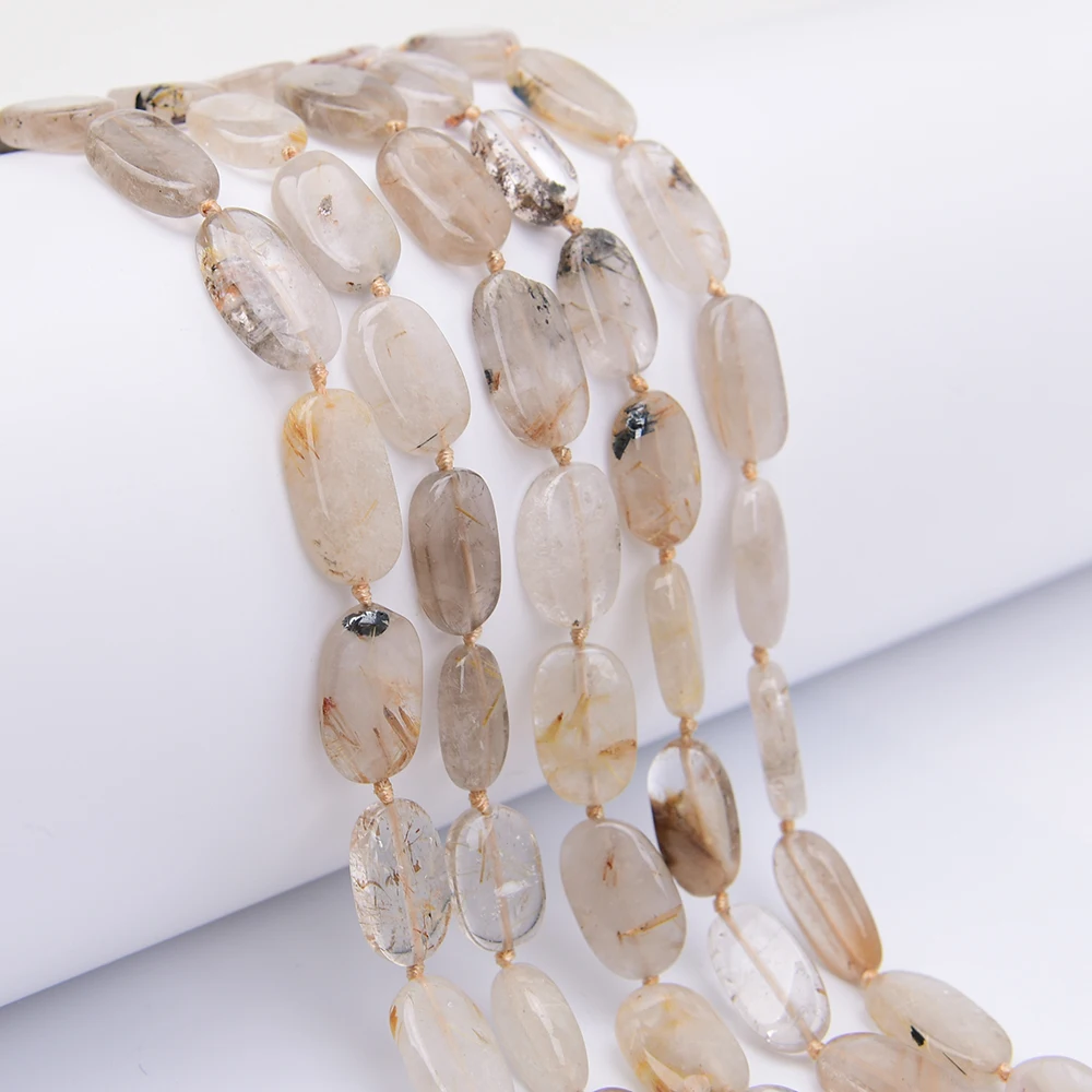 

APDGG Natural Yellow Golden Rutilated Quartz Oval Slice Loose Beads 16'' Strand Jewelry Making DIY