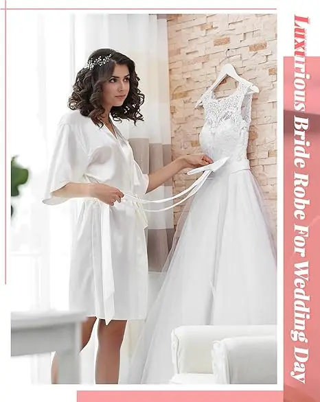 10 Pcs Bride Bridesmaid Robes Kimono Rhinestones Short Satin Robes for Women Wedding Party
