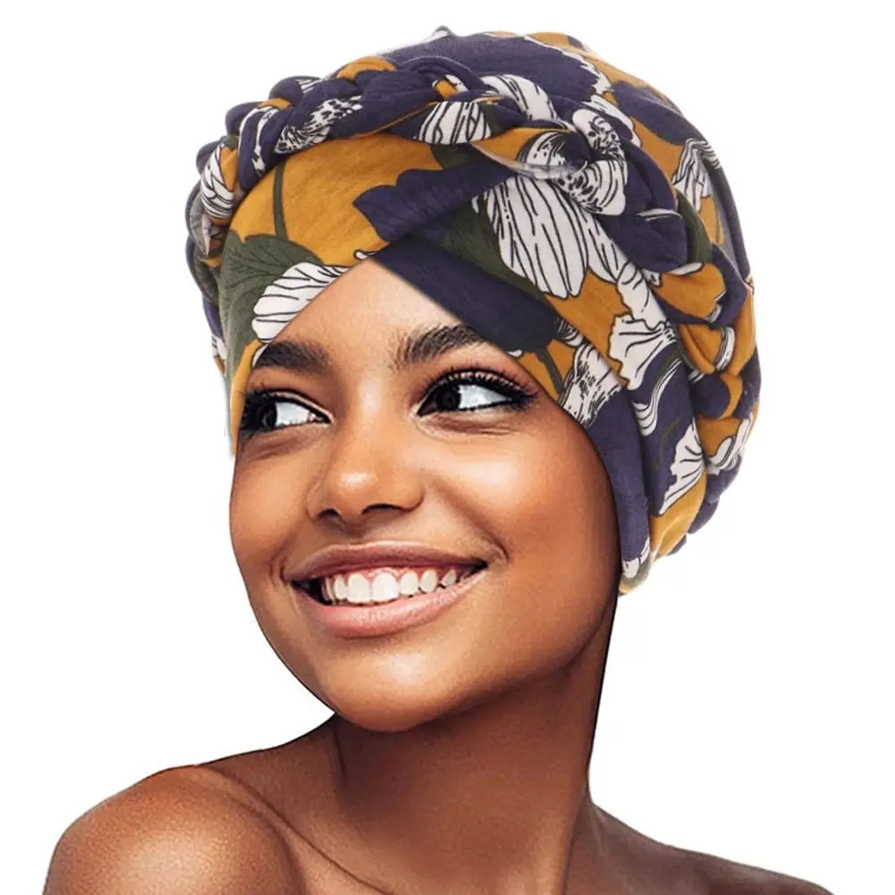 African Women Turban Caps Print Twist Braid Headwrap Pre Tied Chemo Cancer Bandana Headscarf Hair Cover Wrap Hats