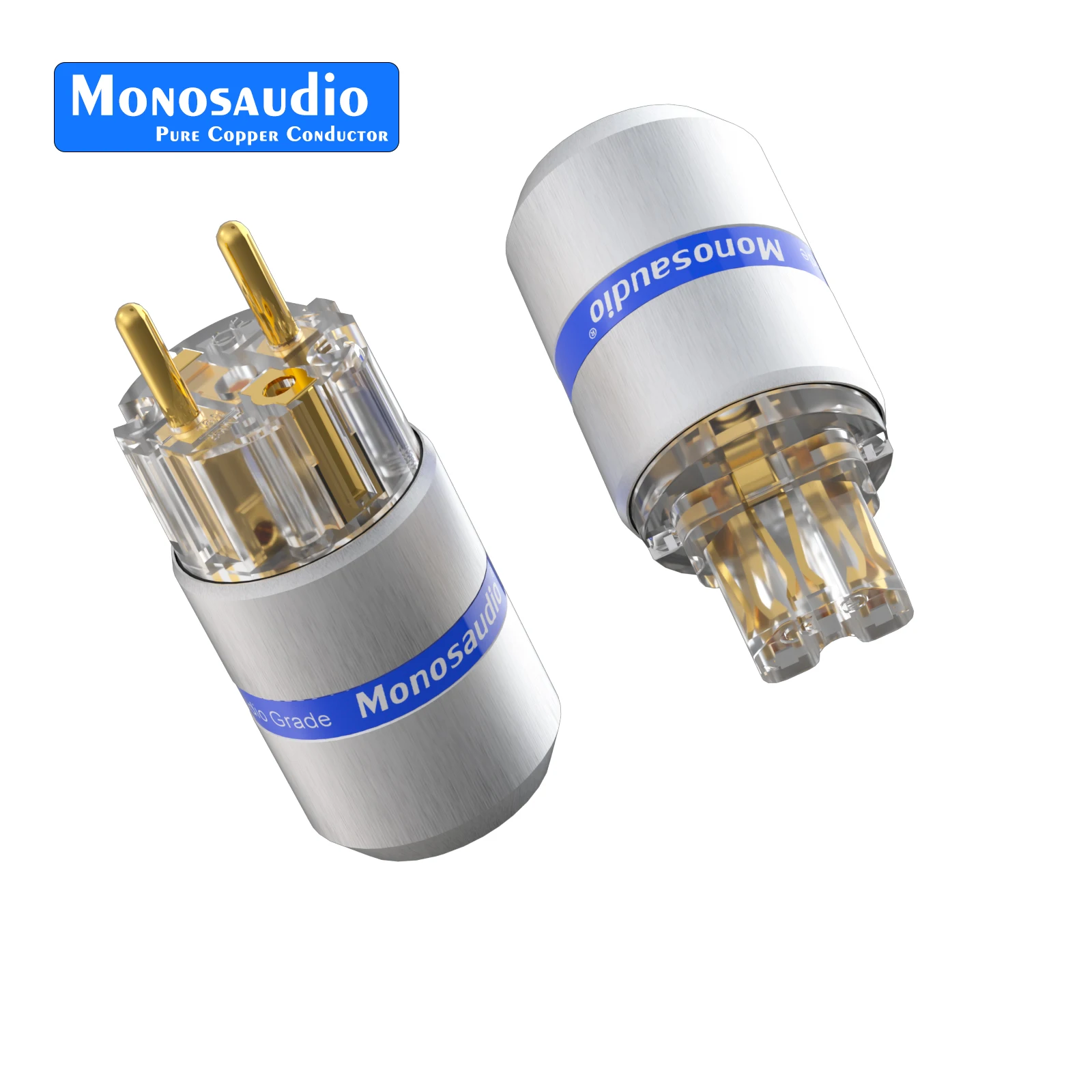 E107G/F107G Monosaudio 99.998% Pure Copper Gold Plated Schuko EU Version Power Plug Connector IEC Female Plug Mains Power Cord