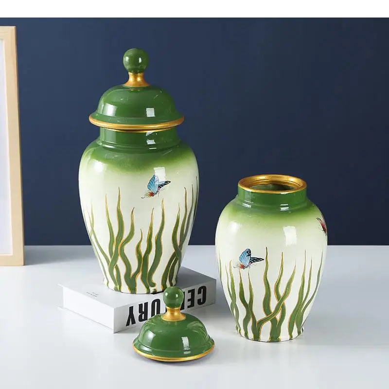 

Landscape Ink Painting Ginger jar Ceramic Storage Jars with Lids Tea Caddy Desk Decoration Porcelain Vase Flower Arrangement