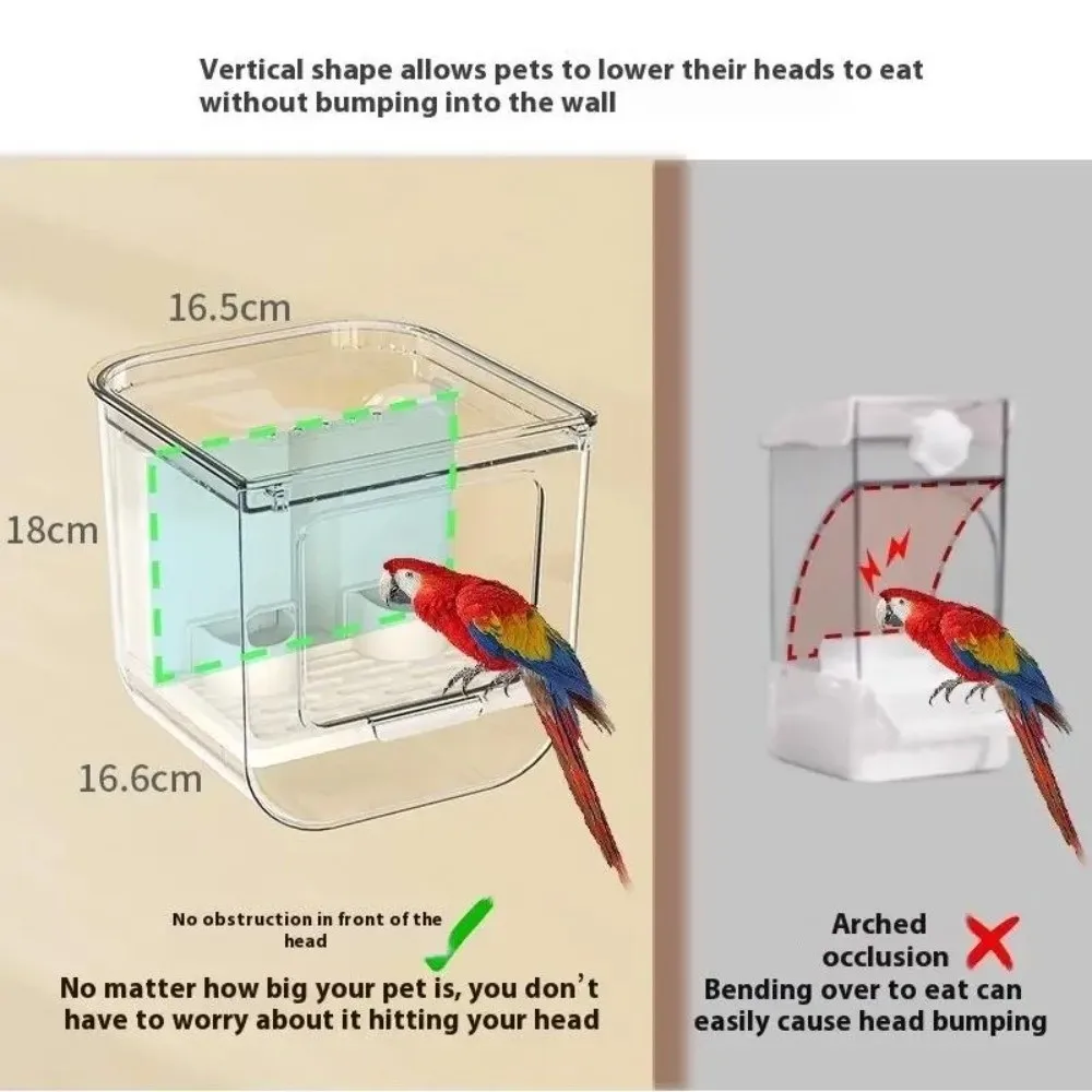 Comedouro Automático Transparente para Pássaros com Duplo Slot, à Prova de Respingos, Comedouro Suspenso para Gaiola, Grande Capacidade, Dispensador de Ração para Pássaros Destacável