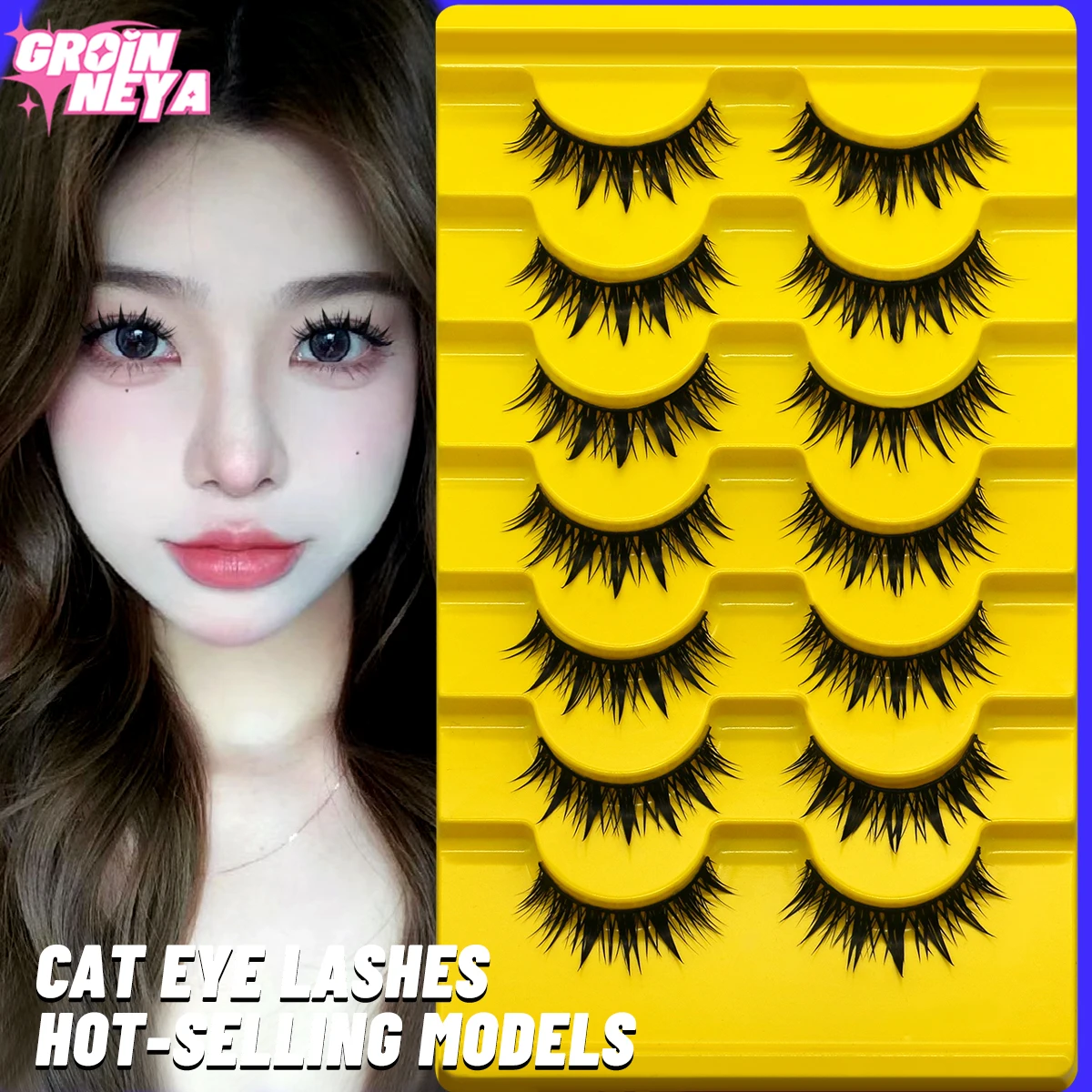 ขนตาปลอม GROINNEYA แบบฟู นุ่ม สไตล์มังงะ ขนตาปลอมแบบไขว้ นุ่มเป็นธรรมชาติ ยาวเป็นธรรมชาติ ขนตาปลอม 3 มิติ แบบขนมิงค์เทียม สำหรับแต่งหน้า