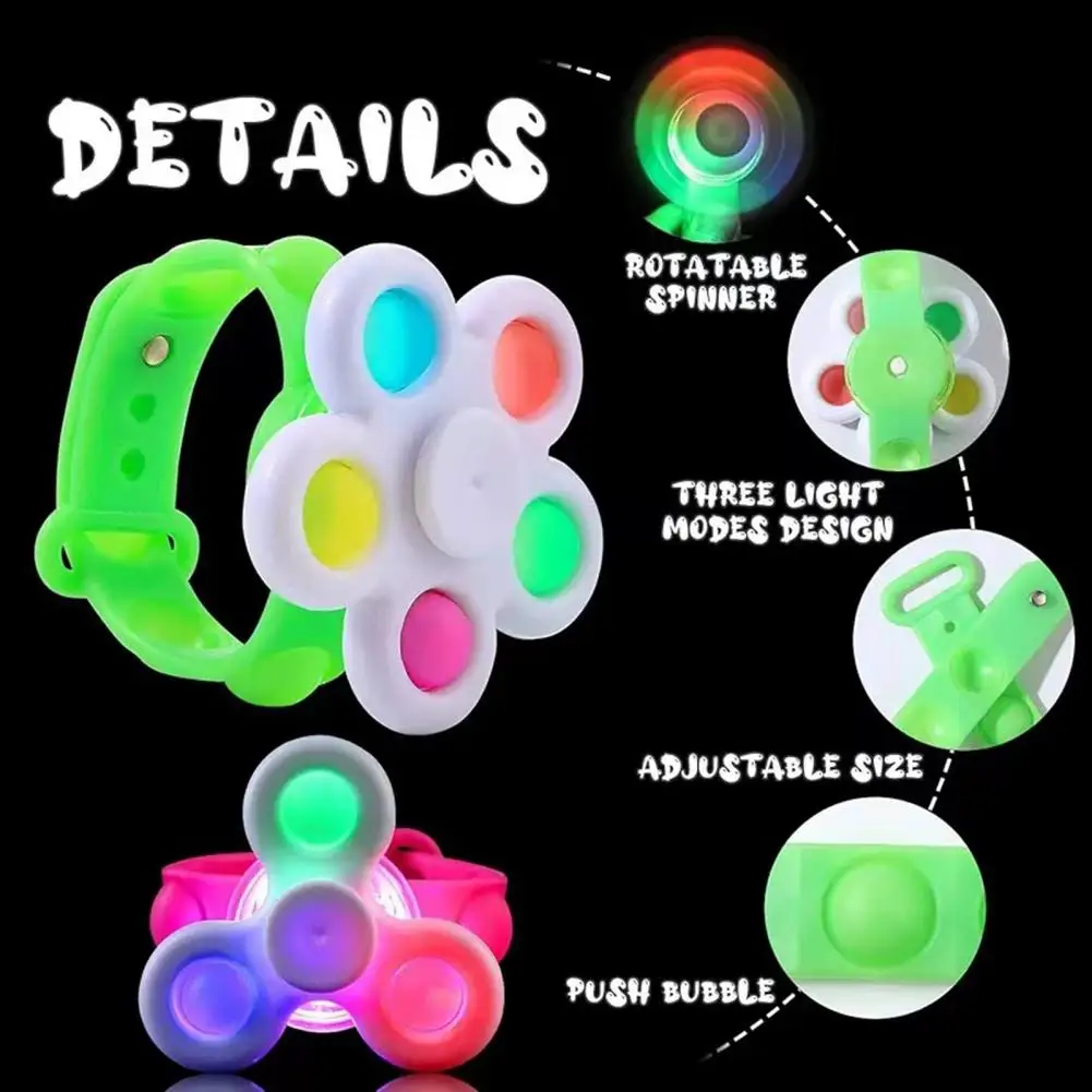 Carnival Prizes for Children Glowing Top Party Supplies 12pcs Led Light Up Fidget Spinner Bracelets for Kids for Classroom