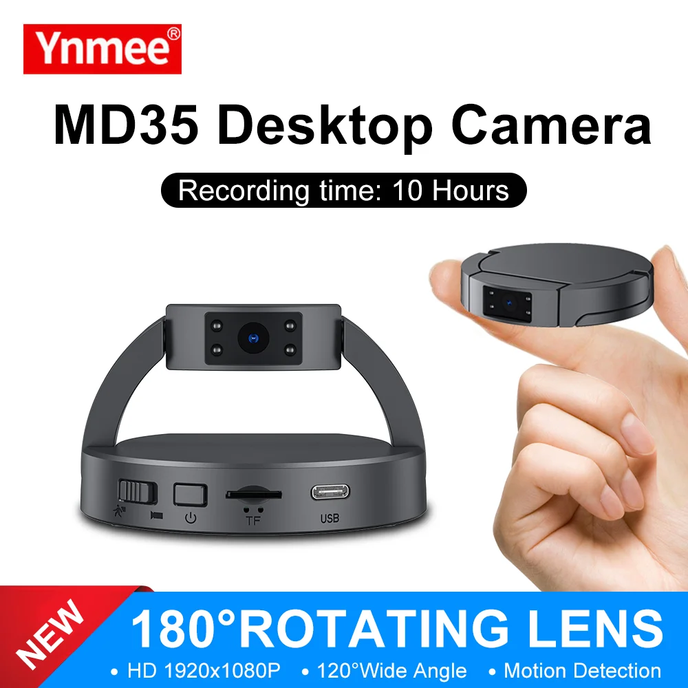 YNMEE MD35 Mini Desktop Camera Night Vision Motion Detection 10Hours Meeting Video Recorder TF Card Required Office Home Webcam
