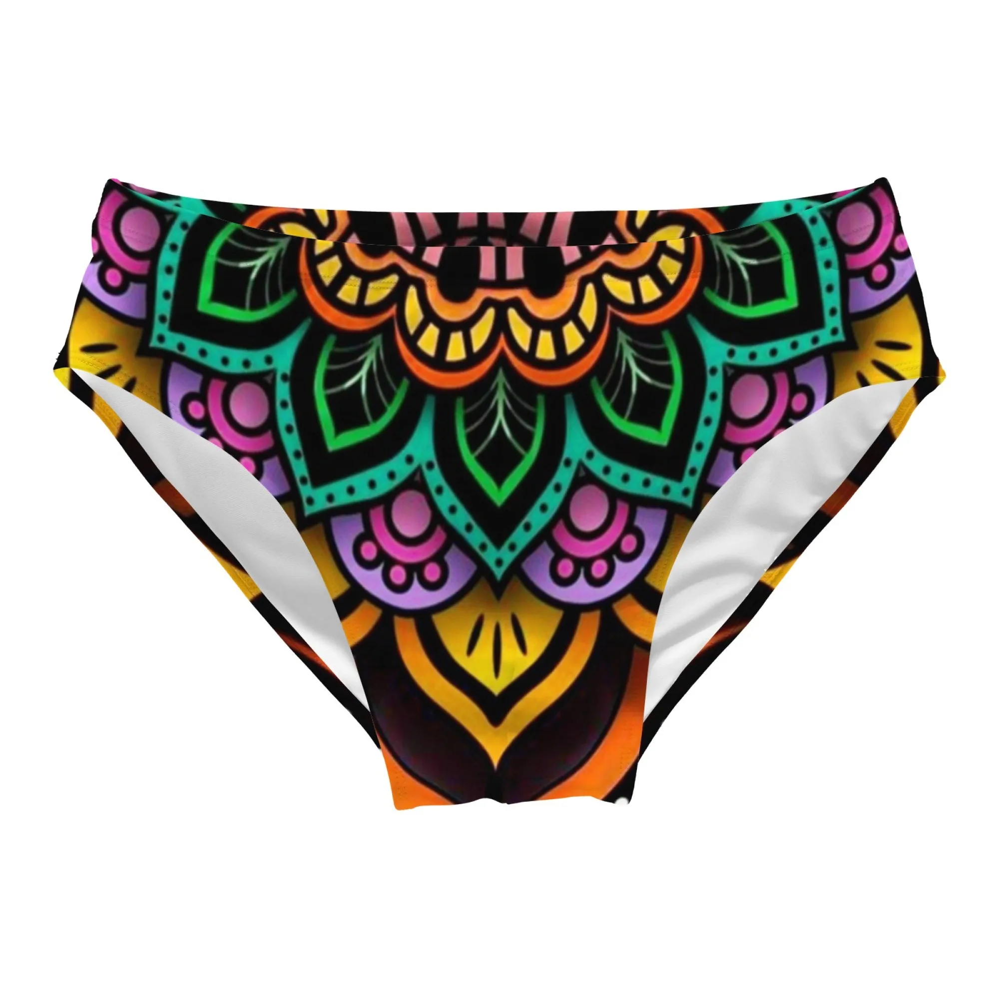 Bohemian Lotus Swim Trunks Slim Fit Durable Men's Drawstring Triangle Swim Trunks Beach Carnival Swimming Bathing Retro Swimsuit