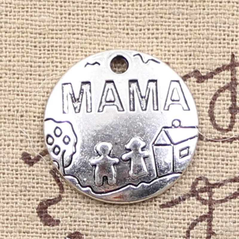 12pcs Charms Mama Children Home 22x22mm Antique Silver Color Pendants DIY Crafts Making Findings Handmade Tibetan Jewelry