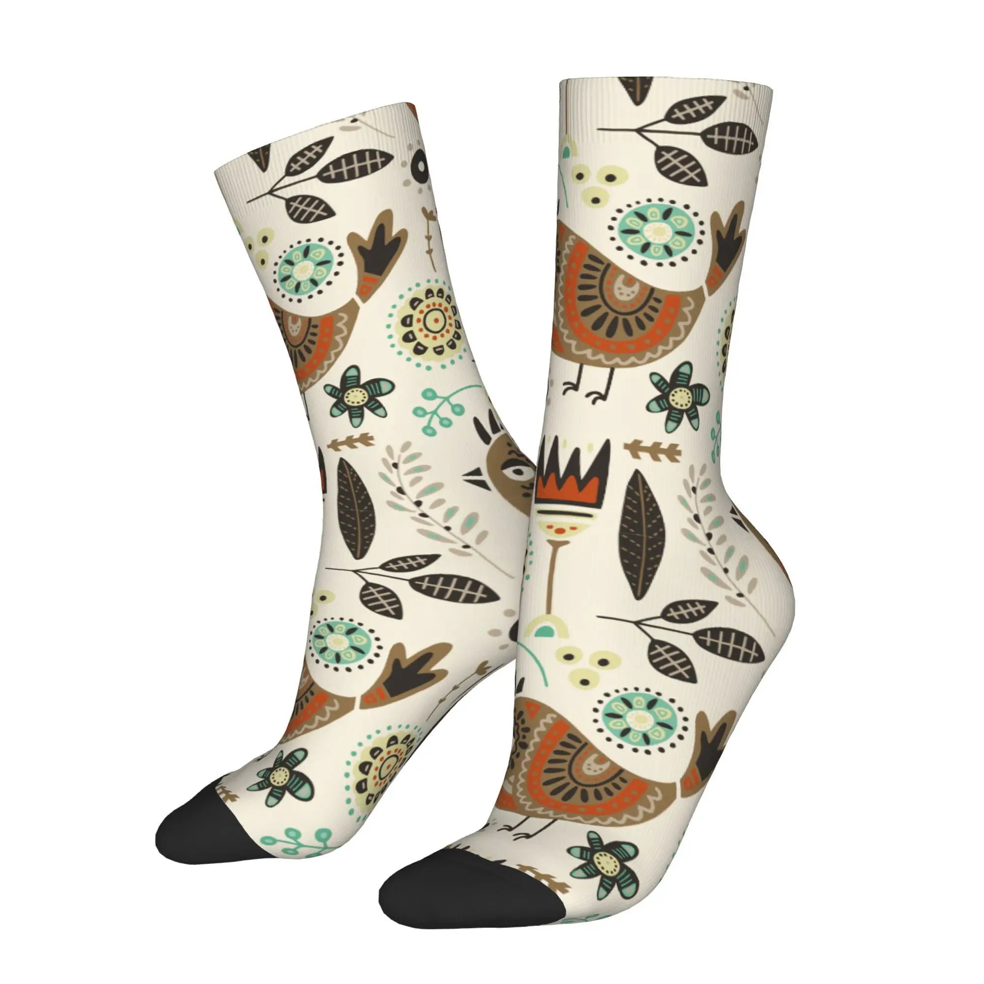 1pc Flower Bird Printed Men's Socks  Novelty Hip Hop Harajuku Pattern Crew Sock Casual Gift