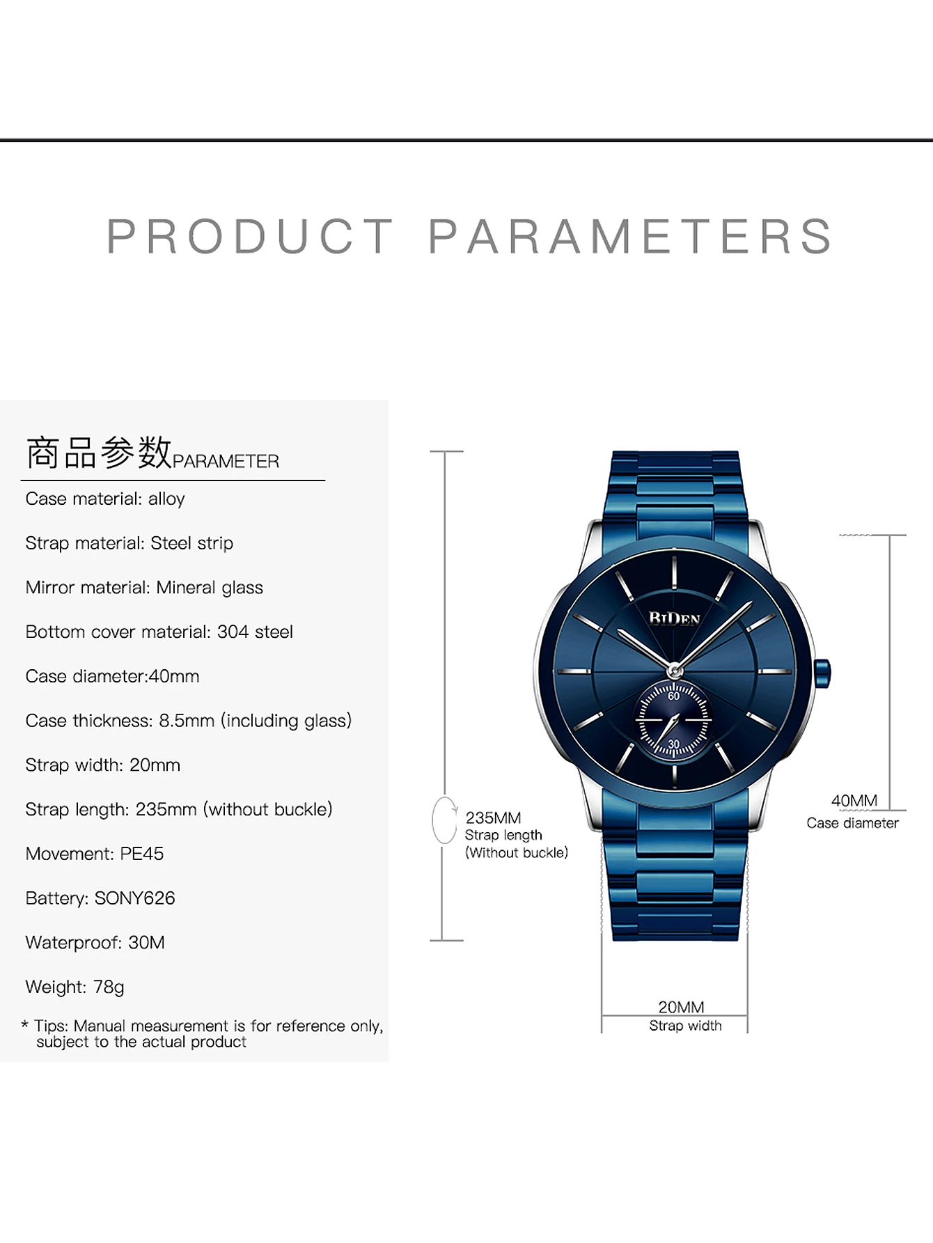 ساعة بيدن فاشن بسيطة للرجال بحزام فولاذي نحيف مقاومة للماء لساعات كوارتز الأعمال ساعة رجالية Reloj para hombre #5