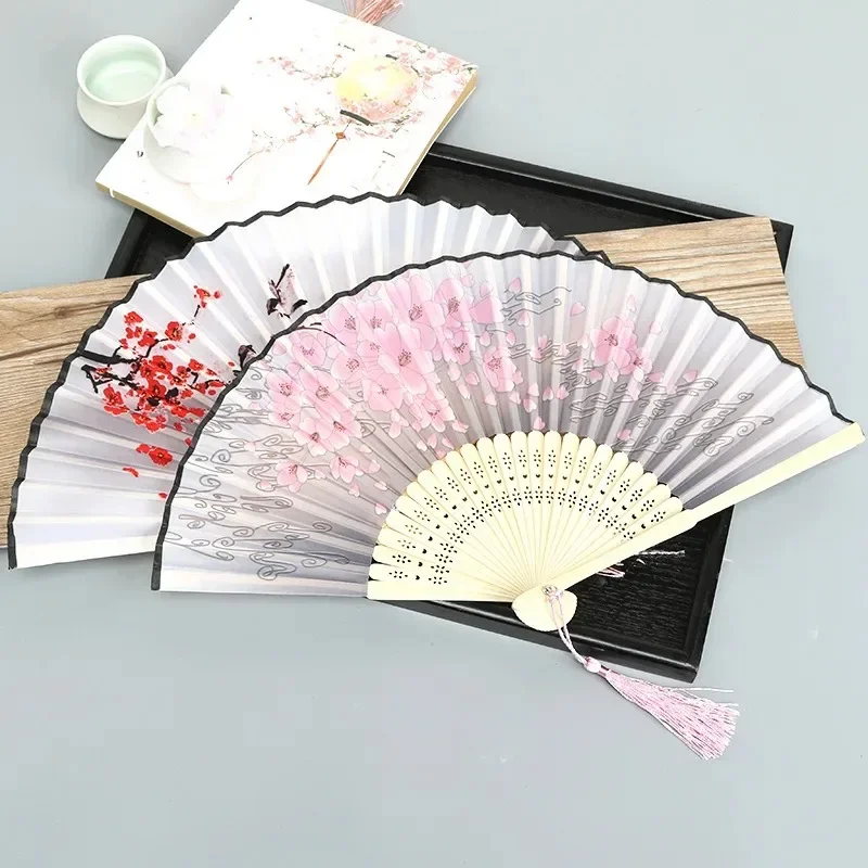 

Vintage Style Silk Folding Fan Chinese Japanese Pattern Art Craft Gift Home Decoration Ornaments Dance Hand Fan