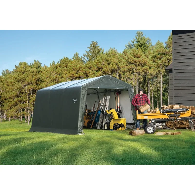 Scotts 10' x 15' x 8' All Season Outdoor Storage Shed with Waterproof Cover, Green