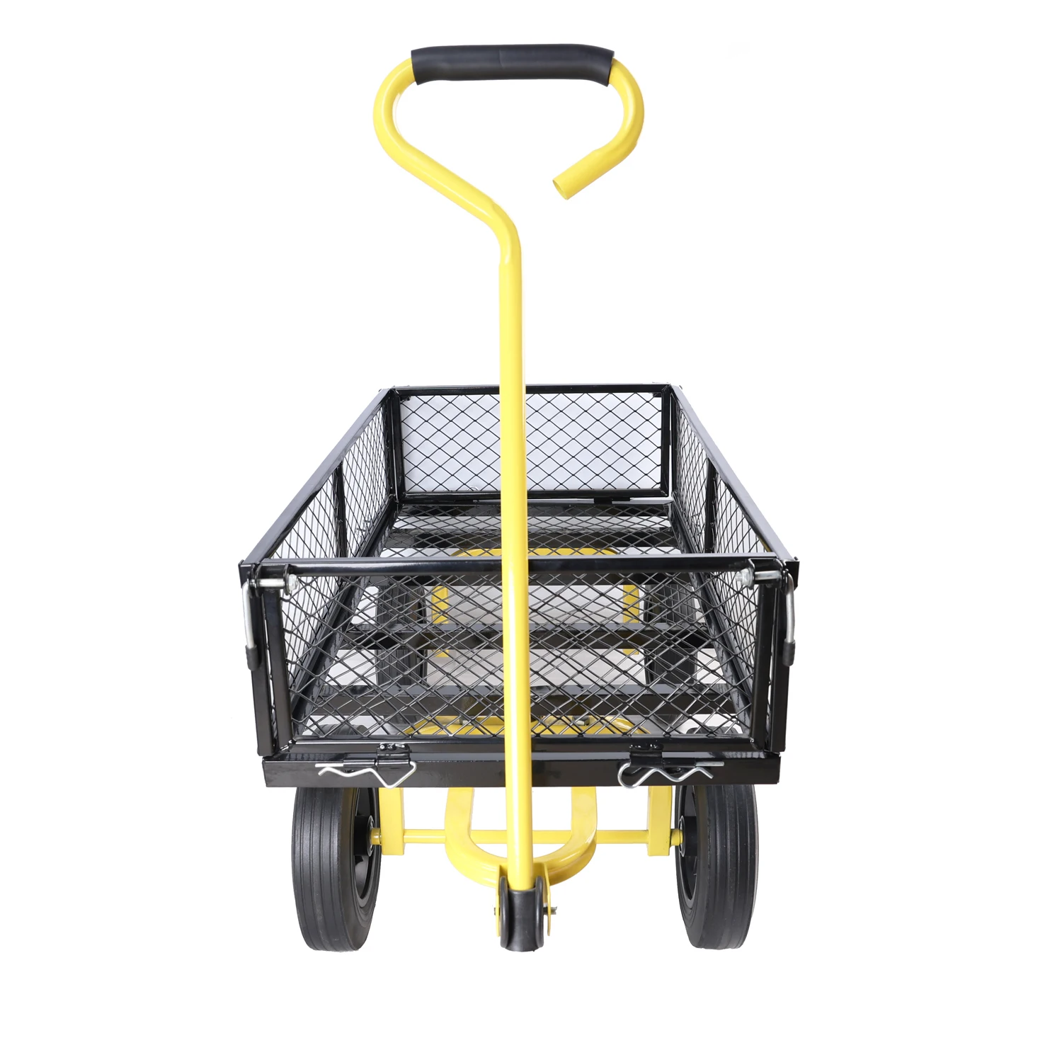 (Black +Yellow solid wheels wagon cart)Solid wheels Tools cart Wagon Cart Garden cart trucks make it easier to transport firewoo