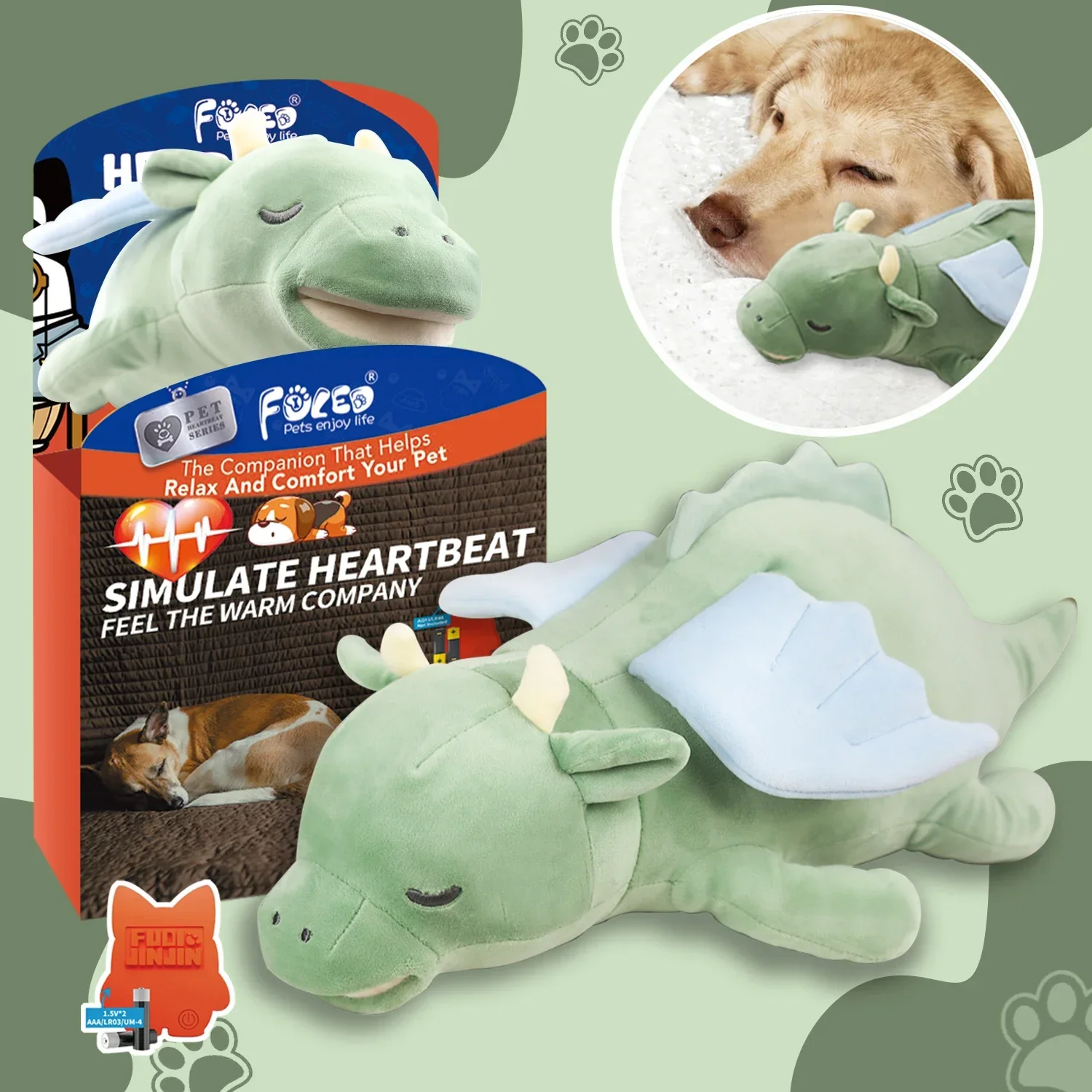 PETFULED Gem Flying Dragon Dog Heartbeat Toy,Puppy Separation stress Toy, Puppy Behavioral Training Aid for Dog Sleep Aid Plush