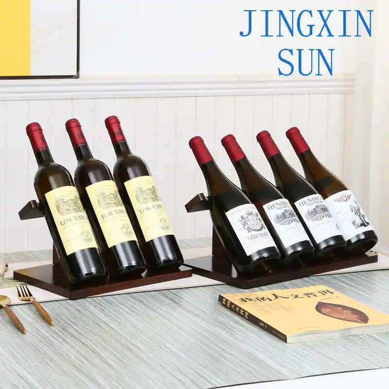 Minimalist red wine rack ornament rubber wood solid wood wine bottle display rack
