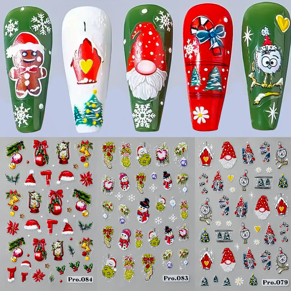 Autocollants de noël 5D pour Nail Art, 1 pièce, motifs de père noël, de renne et de flocon de neige, autocollants festifs auto-adhésifs en relief pour manucure à faire soi-même *