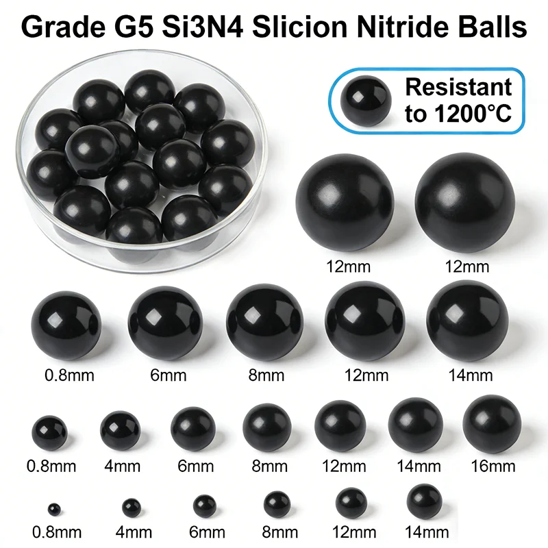 G5 Si3N4 Silicon Nitride Ceramic Balls 0.8mm 2mm 3.969mm 6mm 7.144mm 10mm 16mm High Precision Bearing Balls Heat Resistant 1200℃
