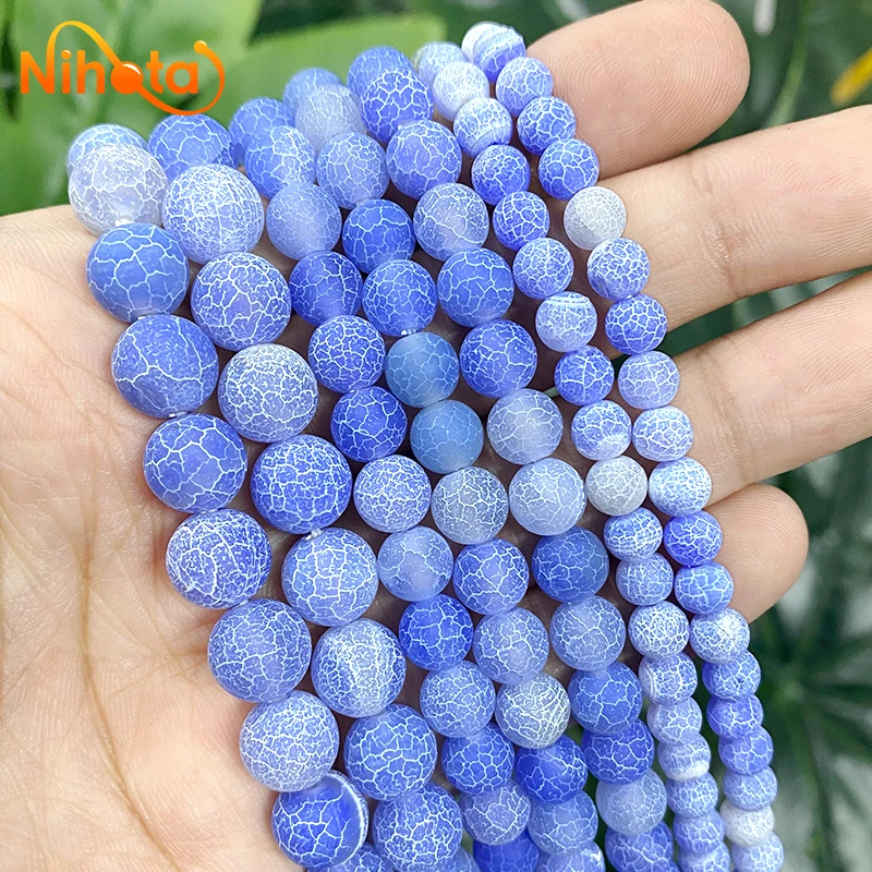 Natural Stone Frost Crab Cracked Blue Agates Round Beads 6/8/10mm For Jewelry Making Diy Women\'s Bracelet Earrings 15\
