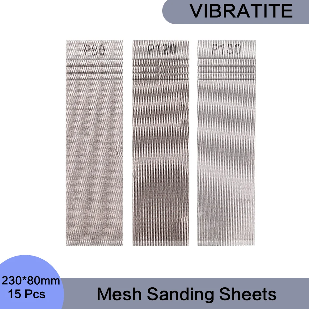 

80*230mm Mesh Sanding Sheets Hook and Loop Sandpaper Assorted 80/120/180 Grits 15 Pcs for Orbital Sander and Hand Sanding Blocks