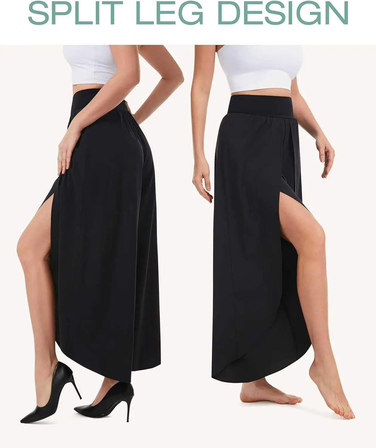 

Wide Leg Pants for Women Split Flowy Palazzo High Waisted Summer Beach Casual Crop with Pocket