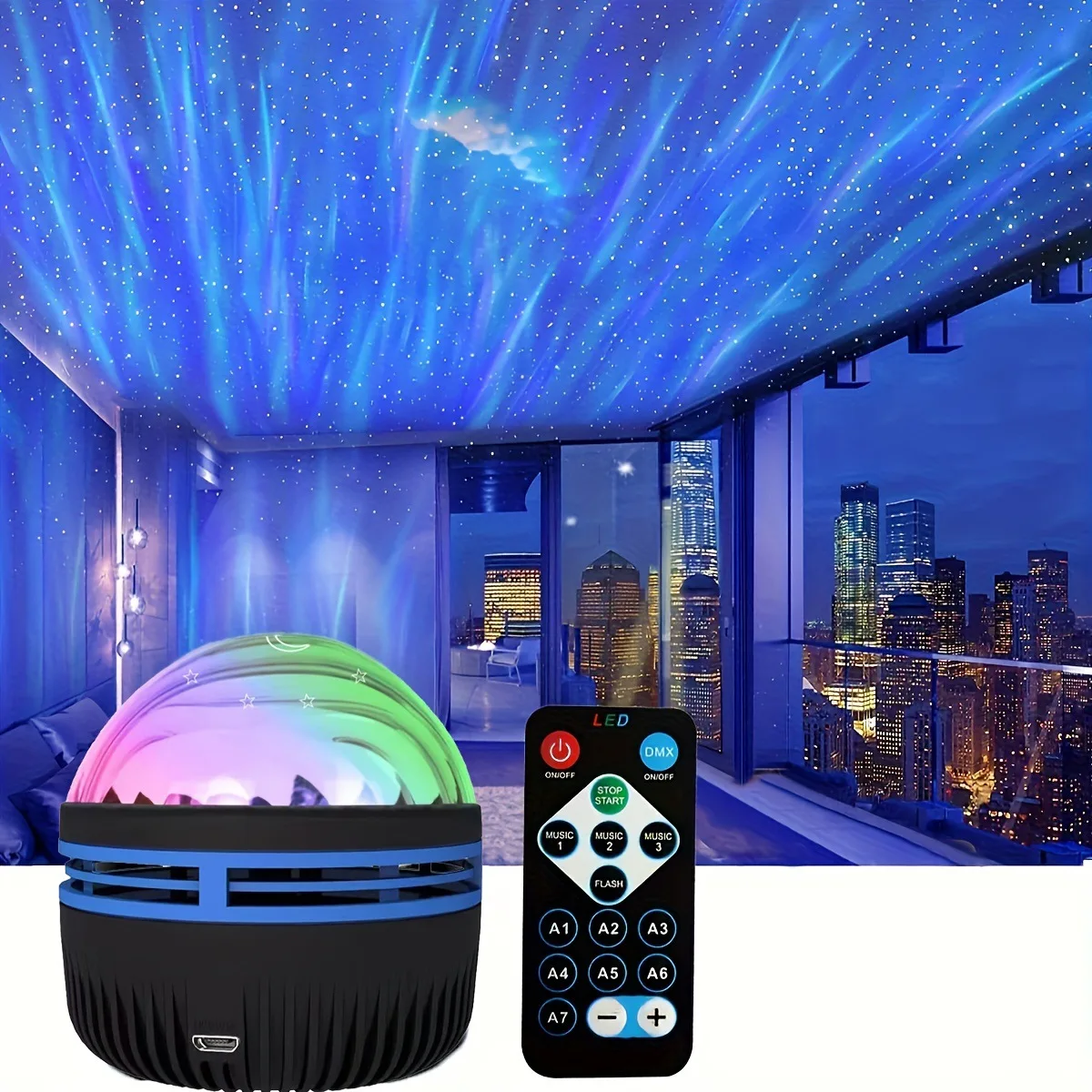 

LED Projector Light Water Ripple Projector Aurora Starry Sky Bedroom Night Light Remote Control Rechargeable Lamp Party Decor