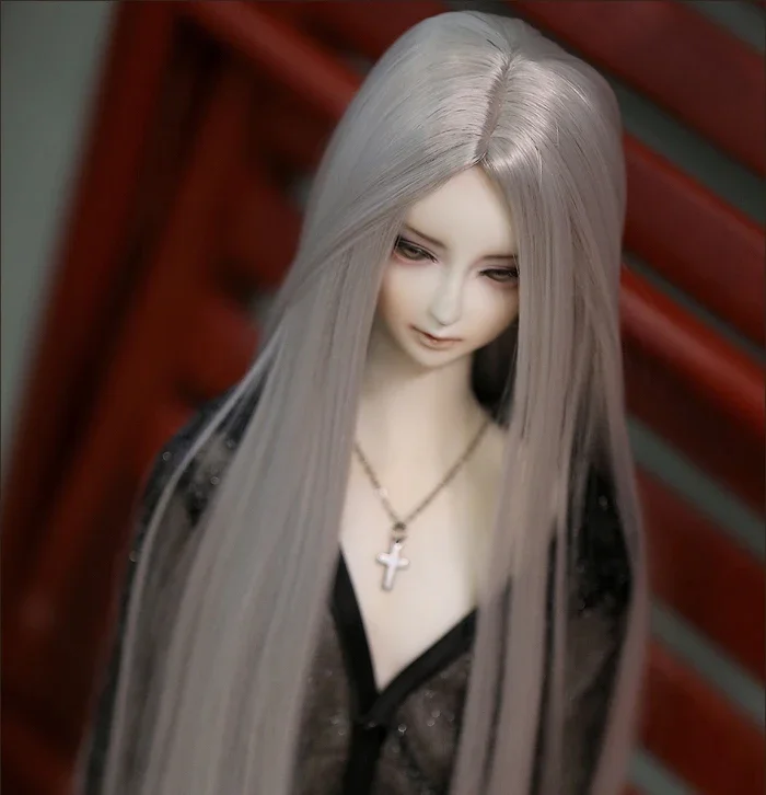 D01-P101 children handmade toy 1/3 1/4 Doll Accessories BJD/SD doll wig Medium long straight hair metal gray 1pcs