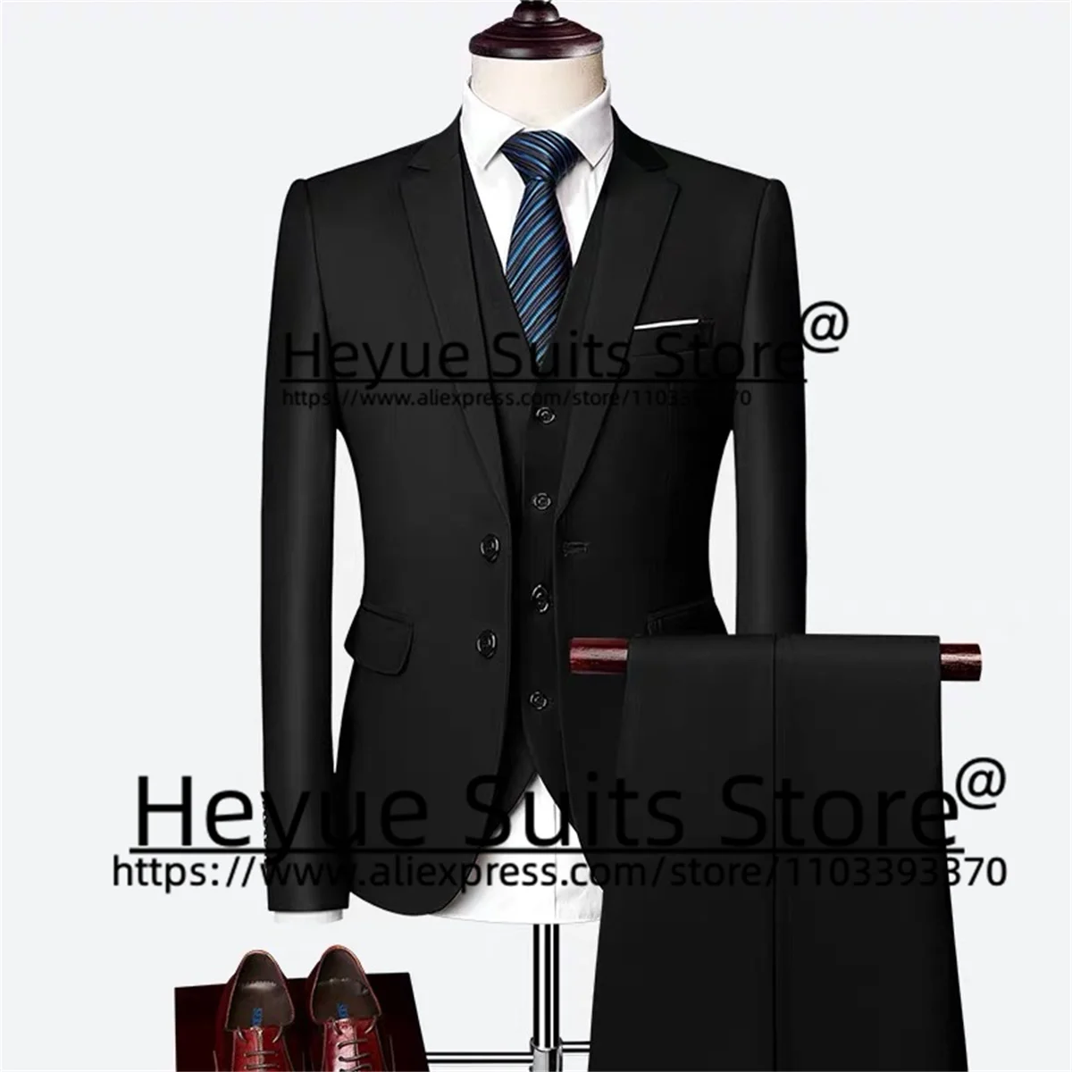 Handsome Solid Color Fashion Men Suits Slim Fit Notched Lapel Groom Wedding Tuxedos 3 Pcs Sets Elegant Male Blazers Ropa Hombre