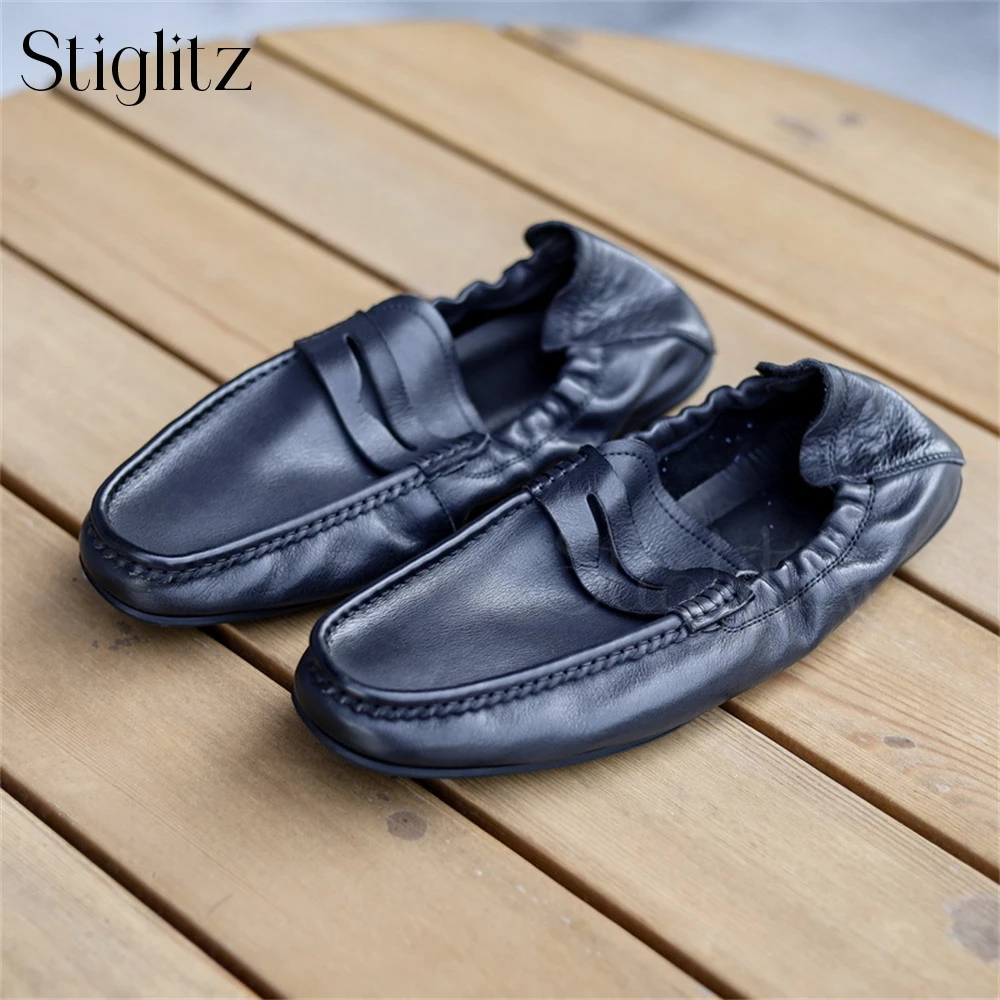 

Genuine Cowhide Soft Loafers for Men Slip On Comfortable Daily Footwear Breathable Genuine Leather Casual Shoes Multiple Colors