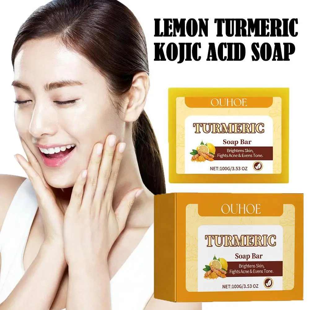 Sabonete Cúrcuma de Limão, Ácido Kójico, Face Care, Remoção de Óleo Corporal, Sabonete Acne, Branqueamento da Pele, 100g