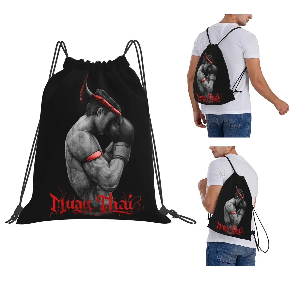 Muay Thai Boxing Fighter Backpacks Multi-function Drawstring Bundle Pocket Storage Bag Book Bags for Man Woman Students