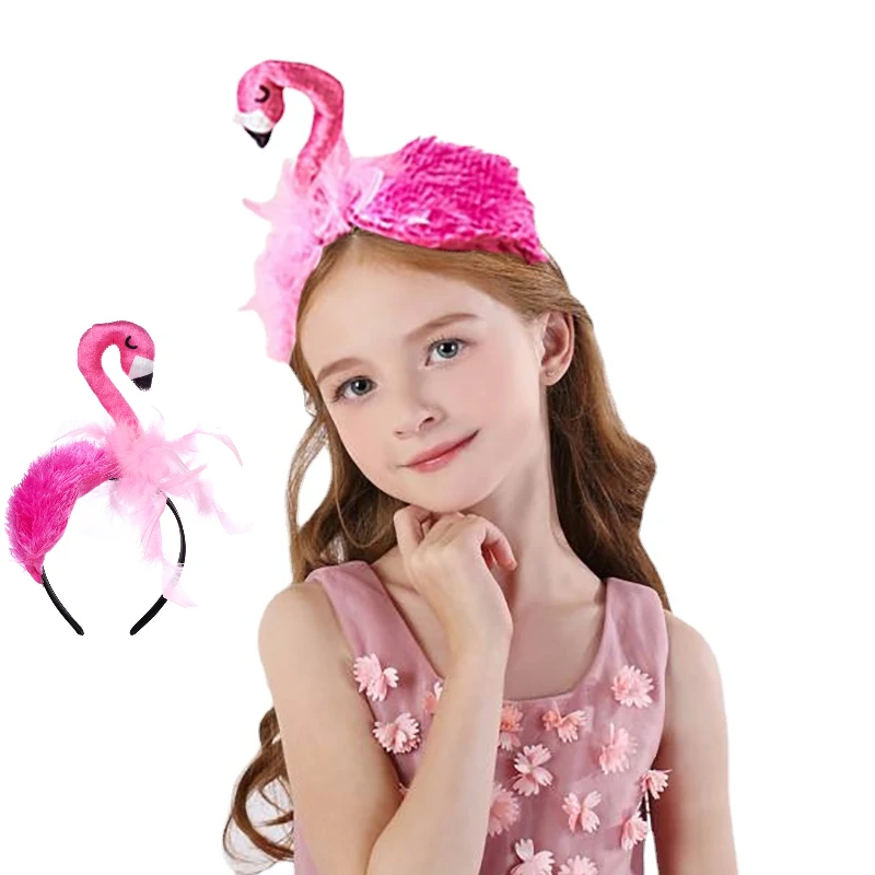 Flamingo Headband Cute Bird Headpiece Cosplay Hair Hoop adulti bambini compleanno accessori per capelli decorazioni per feste Halloween Dress Up