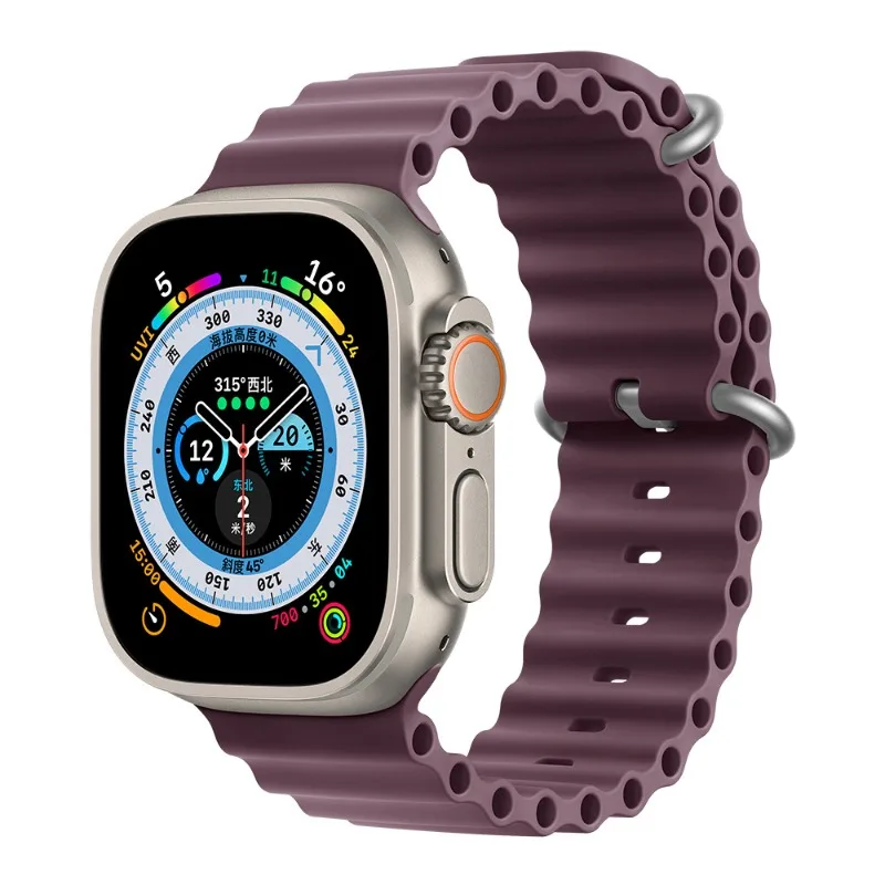 Premium Dual Color Silicone Ocean Band For Apple Watch Ultra/SE/8/7, Breathable Sport Strap with Soft Texture  Sweatproof Design