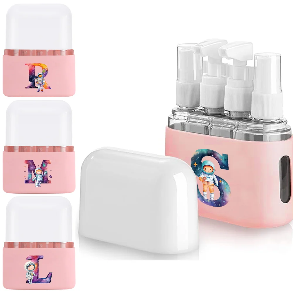 

4 In 1 Travel Cosmetic Bottles Refillable Bottles Set Lightweight Astronaut Empty Bottle Kit Initial Name 26 Letters Pattern