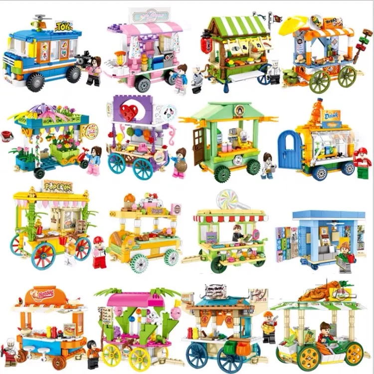 Single Mini City Street Series Food Candy Pizza Ice Cream Shop Bookstore MOC Building Blocks Kids Educational Toys