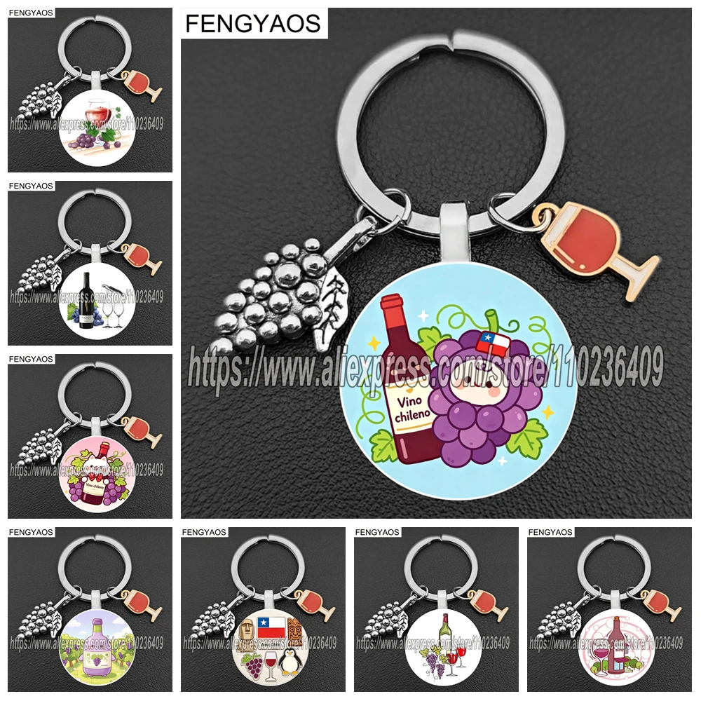 I Love Chile Keychain for Women Chile Tourism Commemorative Gift Keychains Red Wine Key Ring Grape Key Holder