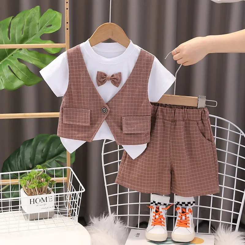 

New Summer Baby Clothes Suit Children Plaid T-Shirt Shorts 2Pcs/Sets Kids Boys Clothing Toddler Casual Costume Infant Tracksuits