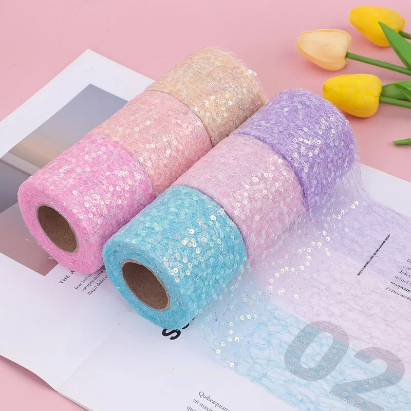 

6cm 10yards Tulle Organza Gift Ribbon Double-layer Mesh Net Sewing Fabric Valentine's Day Engagment Wedding Birthday Decoration