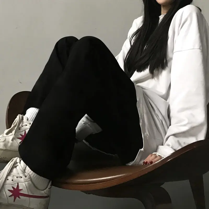 Pantalones de pierna ancha para Mujer, Pantalones básicos que combinan con todo, gran oferta, para estudiantes, Harajuku, clásico, holgado, liso, Unisex, moda Popular Ins Mujer