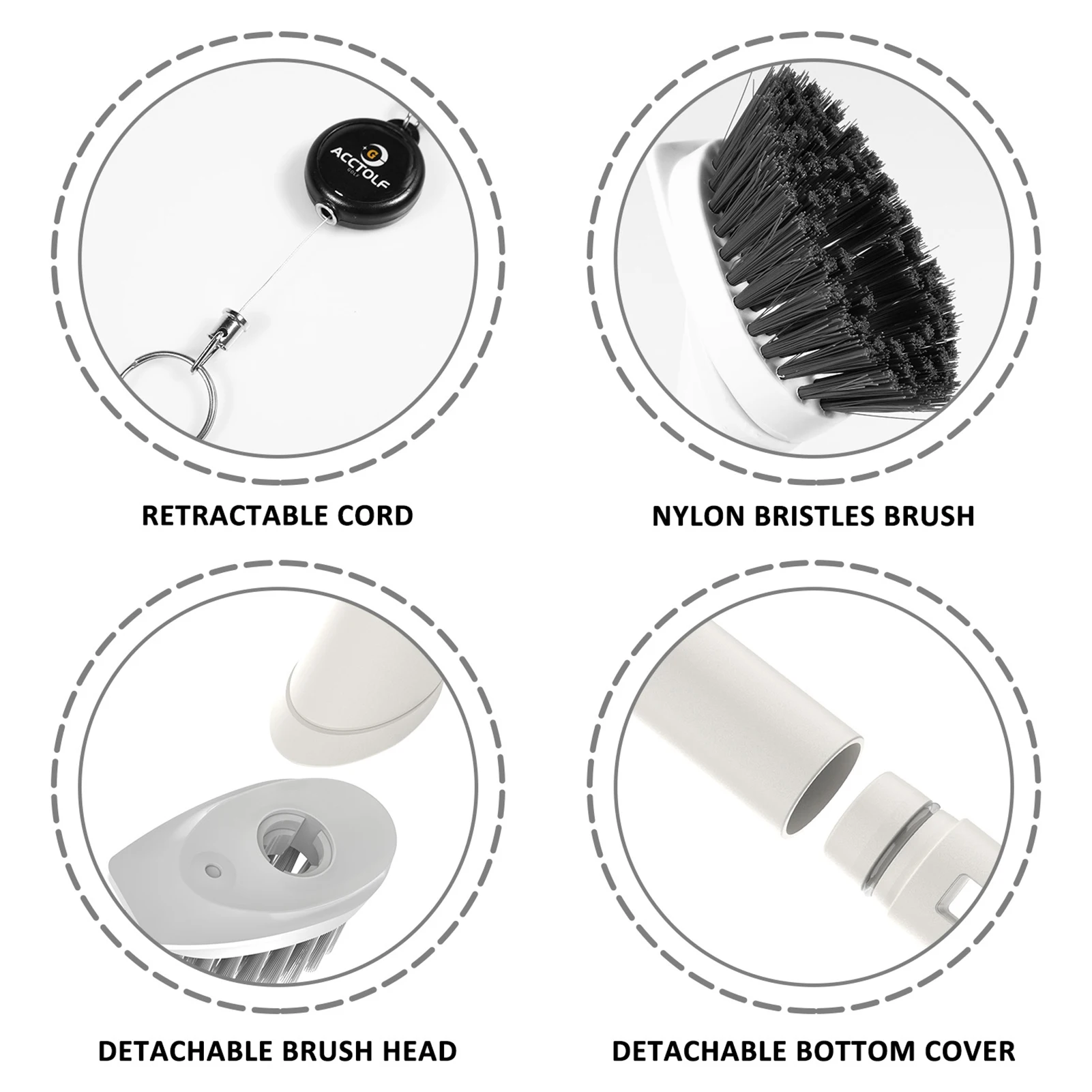ゴルフクラブブラシ ポータブルゴルフクラブクリーニングブラシ 漏れ防止水貯蔵パイプ付き ゴルフブラシと溝クリーナー ジップライン付き