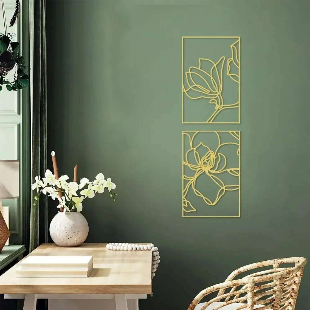Metal Wall Art Large Gold Decorative Frames Elegant Floral Artwork, Stylish Metal Wall Décor Perfect for Unique Wall Decorations